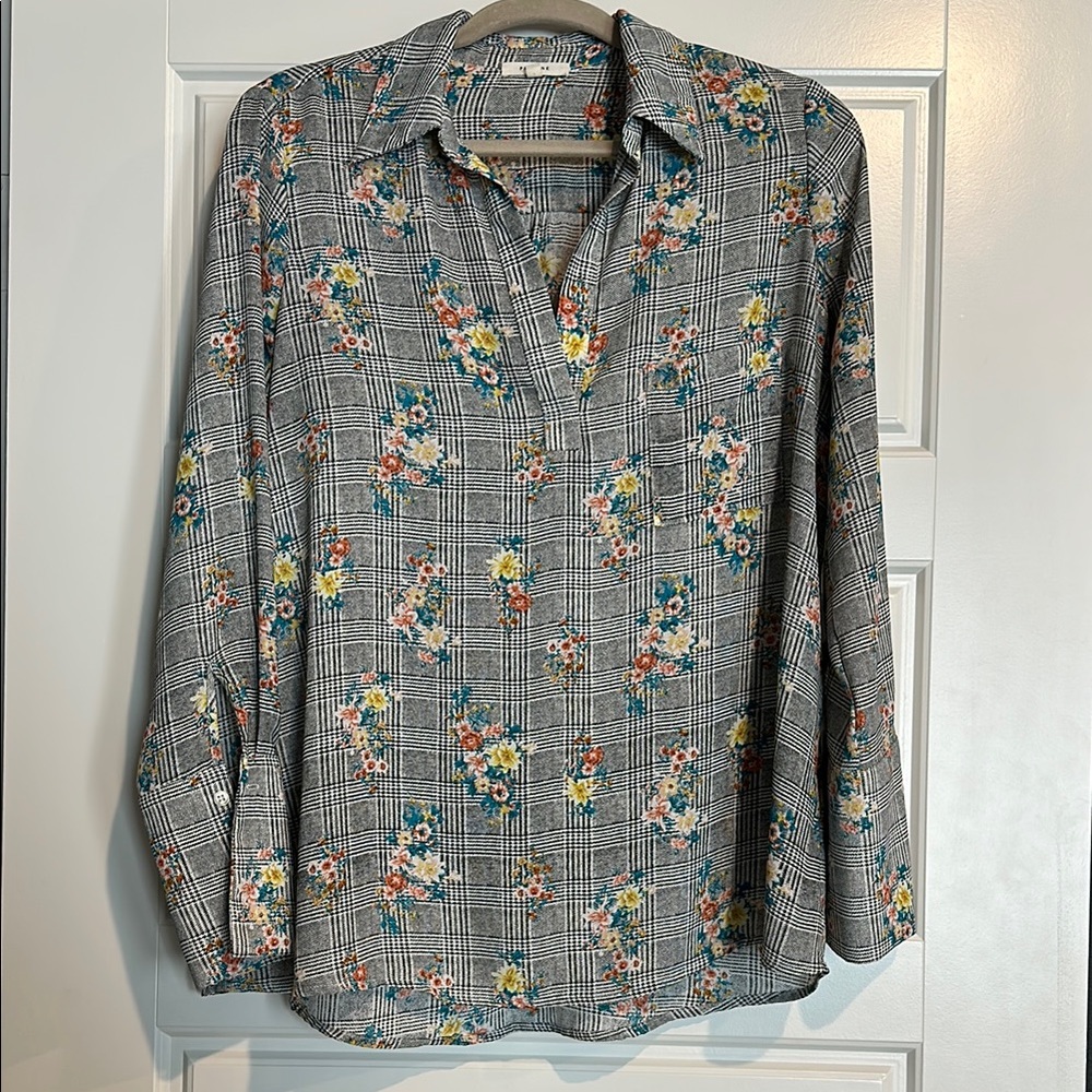 Pleione Floral Checkered Blouse